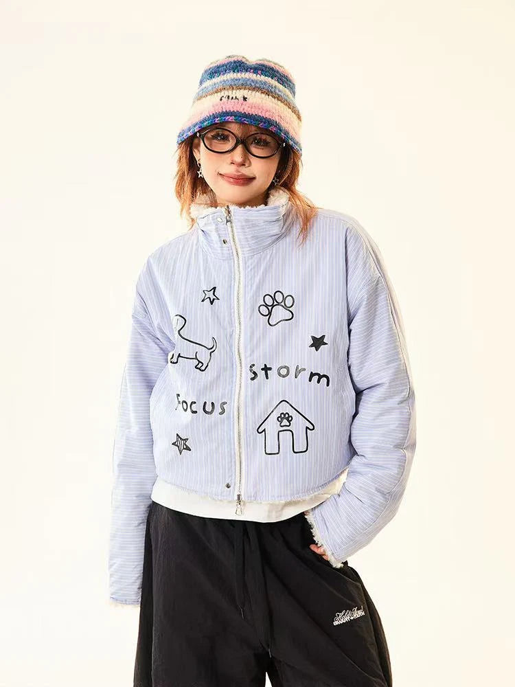 Reversible Dog Doodle Fleece Puffer Jacket   OL2024