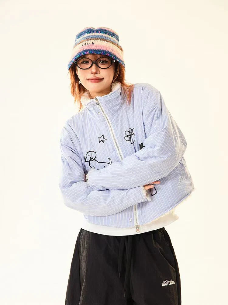 Reversible Dog Doodle Fleece Puffer Jacket   OL2024