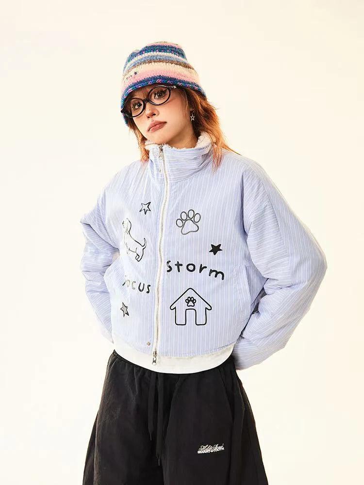 Reversible Dog Doodle Fleece Puffer Jacket   OL2024