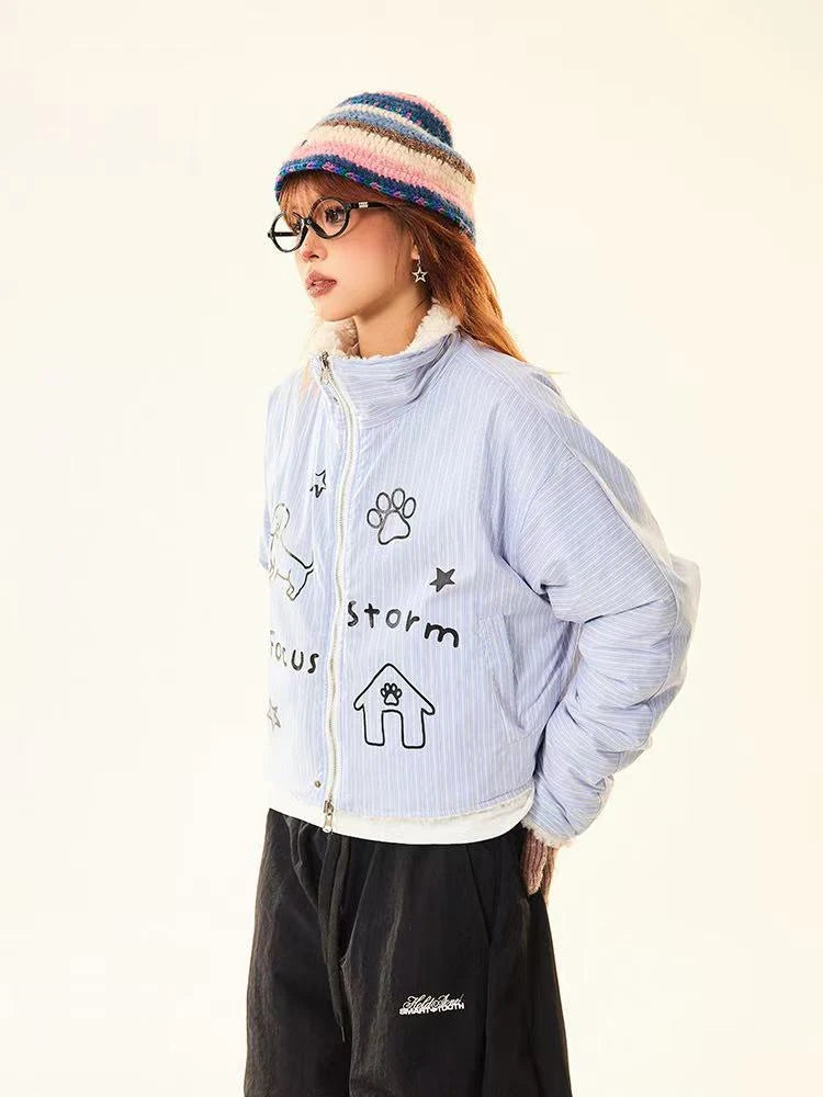 Reversible Dog Doodle Fleece Puffer Jacket   OL2024