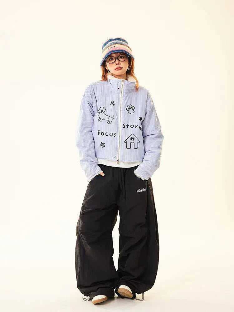 Reversible Dog Doodle Fleece Puffer Jacket   OL2024