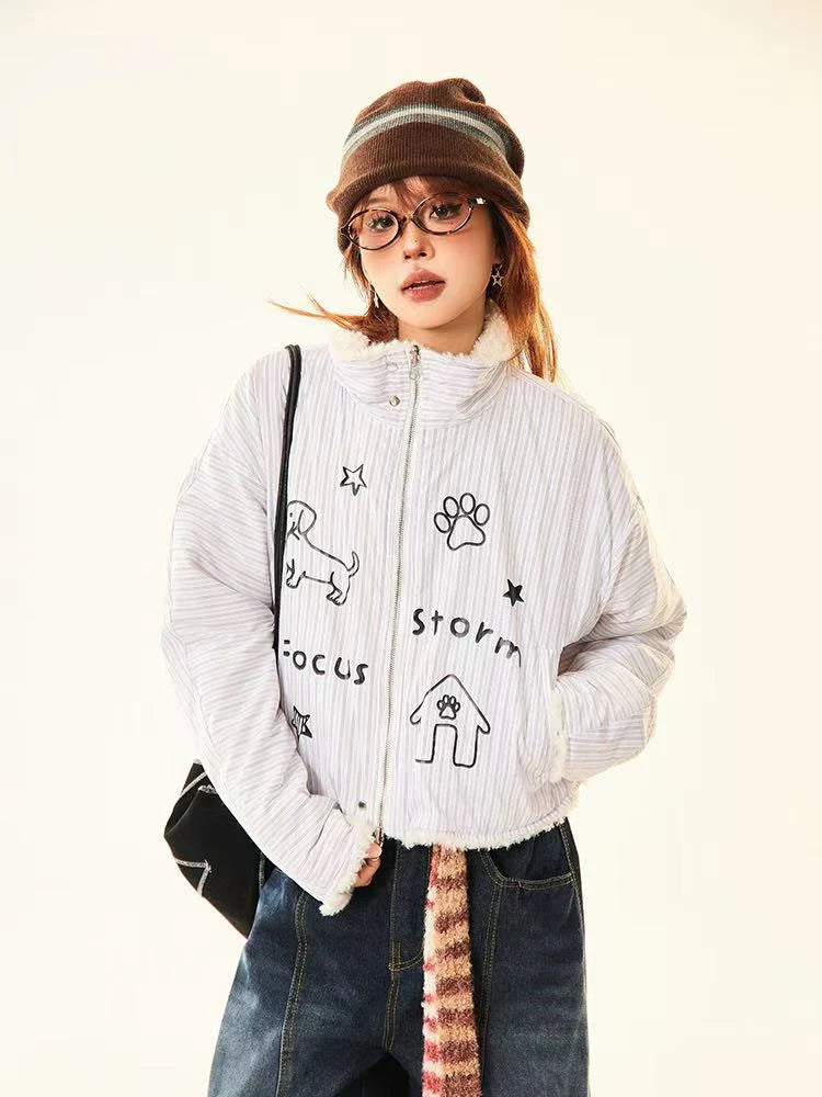 Reversible Dog Doodle Fleece Puffer Jacket   OL2024