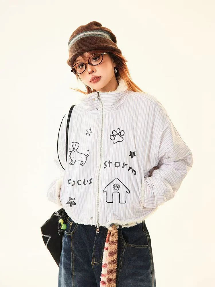 Reversible Dog Doodle Fleece Puffer Jacket   OL2024