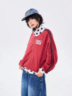 Retro Colorblock Stand Collar Zip Jacket   OL2026