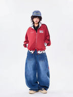 Retro Colorblock Stand Collar Zip Jacket   OL2026