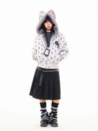 Vintage Suede Cross Faux-Fur Hooded Puffer   OL2028