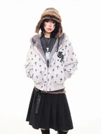 Vintage Suede Cross Faux-Fur Hooded Puffer   OL2028