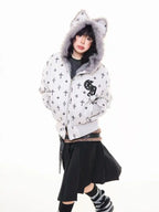 Vintage Suede Cross Faux-Fur Hooded Puffer   OL2028