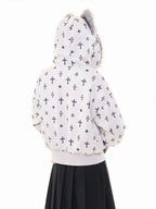 Vintage Suede Cross Faux-Fur Hooded Puffer   OL2028