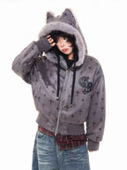 Vintage Suede Cross Faux-Fur Hooded Puffer   OL2028