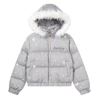 Star Print Faux Fur Hooded Puffer Jacket   OL2029