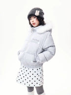 Star Print Faux Fur Hooded Puffer Jacket   OL2029