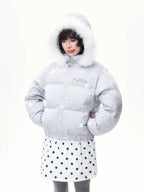 Star Print Faux Fur Hooded Puffer Jacket   OL2029