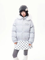 Star Print Faux Fur Hooded Puffer Jacket   OL2029