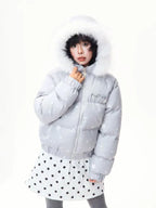 Star Print Faux Fur Hooded Puffer Jacket   OL2029