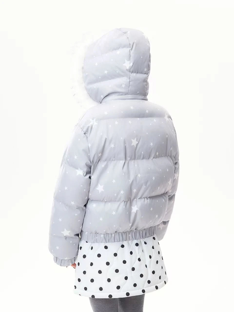 Star Print Faux Fur Hooded Puffer Jacket   OL2029