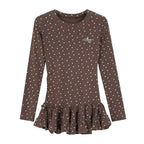 Floral Print Ruffled Hem Fitted Long Sleeve Top   OL2030