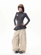 Floral Print Ruffled Hem Fitted Long Sleeve Top   OL2030