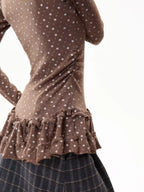 Floral Print Ruffled Hem Fitted Long Sleeve Top   OL2030