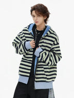 Fringe Texture Striped Zip Up Hoodie   OL2031