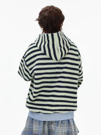 Fringe Texture Striped Zip Up Hoodie   OL2031