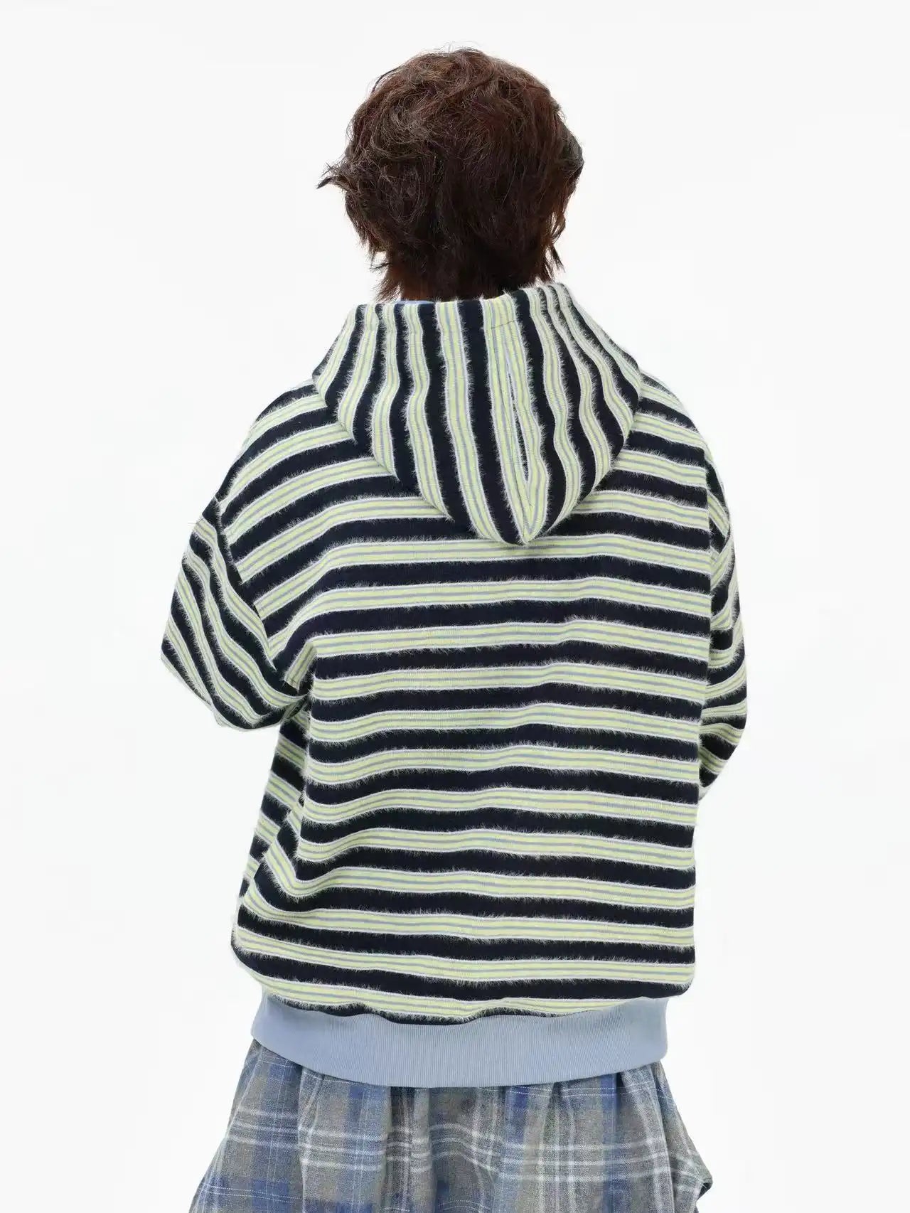 Fringe Texture Striped Zip Up Hoodie   OL2031