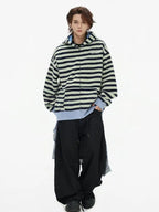 Fringe Texture Striped Zip Up Hoodie   OL2031