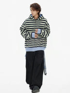 Fringe Texture Striped Zip Up Hoodie   OL2031