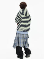 Fringe Texture Striped Zip Up Hoodie   OL2031