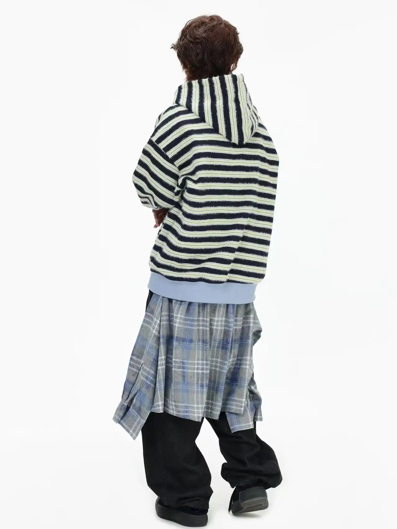 Fringe Texture Striped Zip Up Hoodie   OL2031