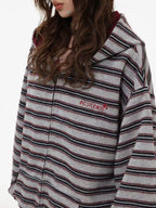 Fringe Texture Striped Zip Up Hoodie   OL2031