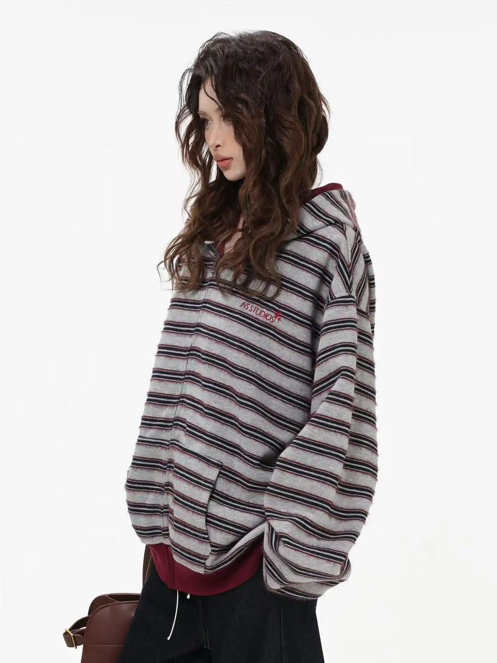 Fringe Texture Striped Zip Up Hoodie   OL2031