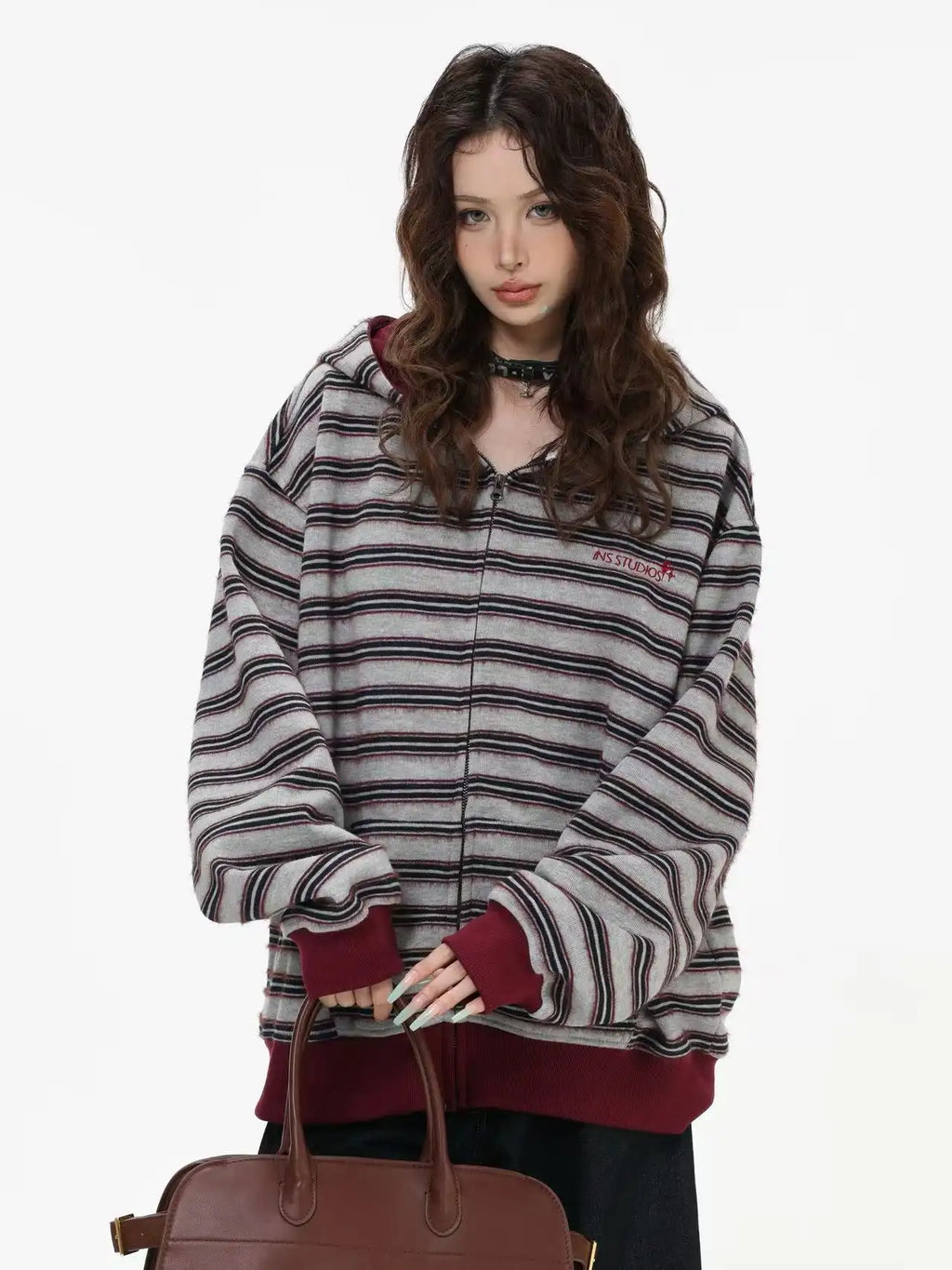 Fringe Texture Striped Zip Up Hoodie   OL2031