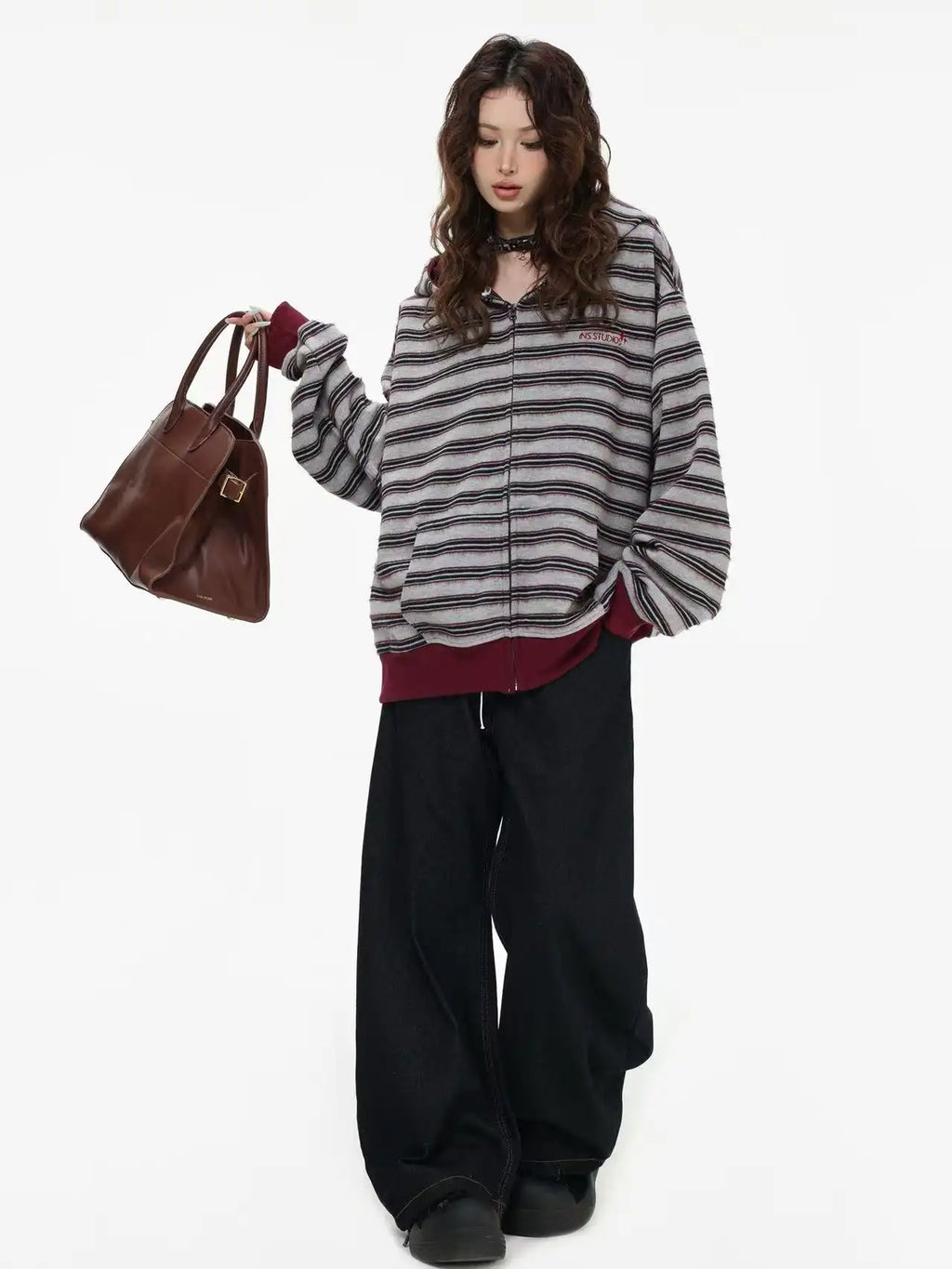 Fringe Texture Striped Zip Up Hoodie   OL2031