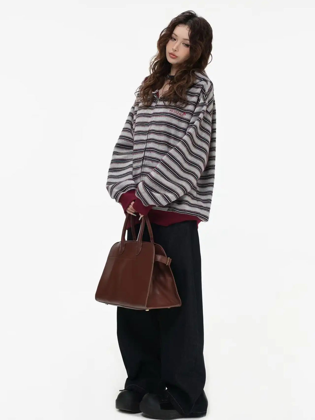 Fringe Texture Striped Zip Up Hoodie   OL2031