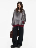 Fringe Texture Striped Zip Up Hoodie   OL2031