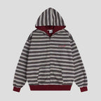 Fringe Texture Striped Zip Up Hoodie   OL2031