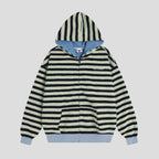 Fringe Texture Striped Zip Up Hoodie   OL2031