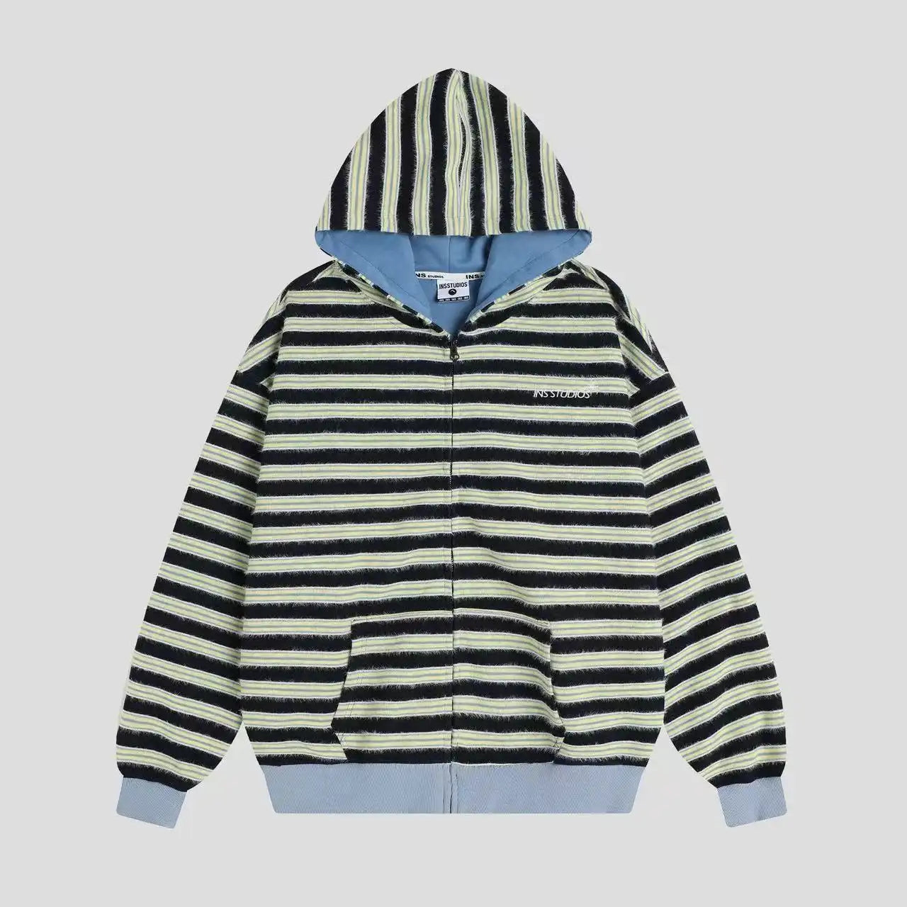 Fringe Texture Striped Zip Up Hoodie   OL2031