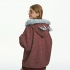 Striped Faux Fur Hood Zip Up Hoodie   OL2033