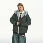 Striped Faux Fur Hood Zip Up Hoodie   OL2033