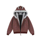 Striped Faux Fur Hood Zip Up Hoodie   OL2033