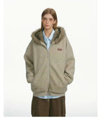 Striped Faux Fur Hood Zip Up Hoodie   OL2033