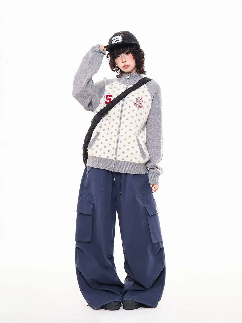 Polka Dot Appliqué Raglan Cardigan   OL2038