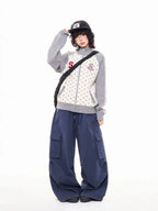 Polka Dot Appliqué Raglan Cardigan   OL2038