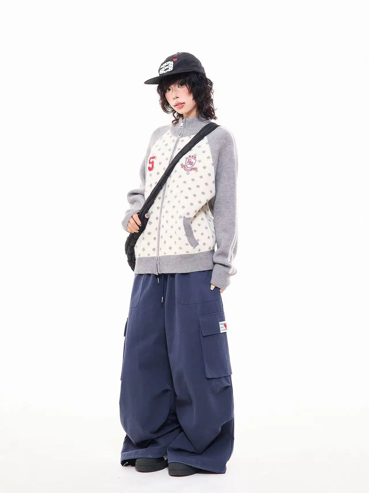 Polka Dot Appliqué Raglan Cardigan   OL2038