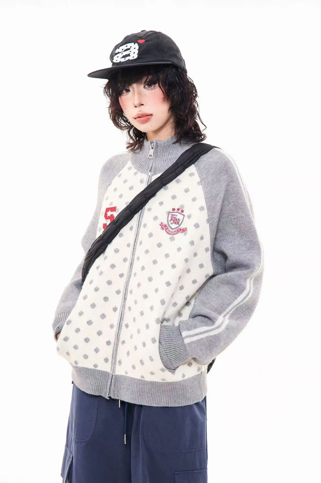 Polka Dot Appliqué Raglan Cardigan   OL2038