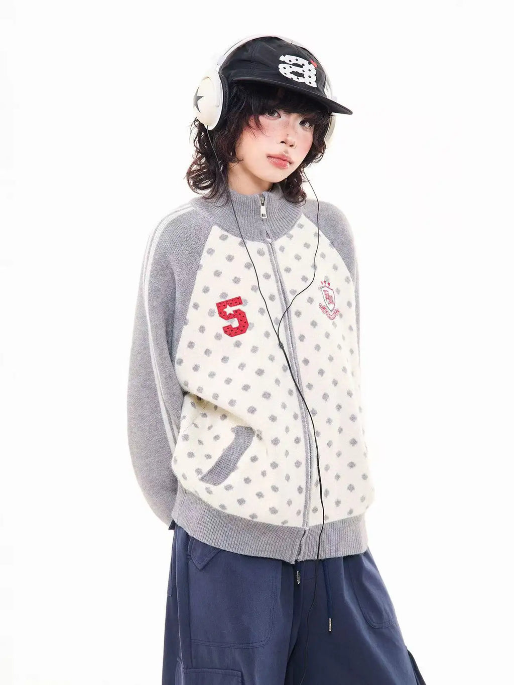 Polka Dot Appliqué Raglan Cardigan   OL2038