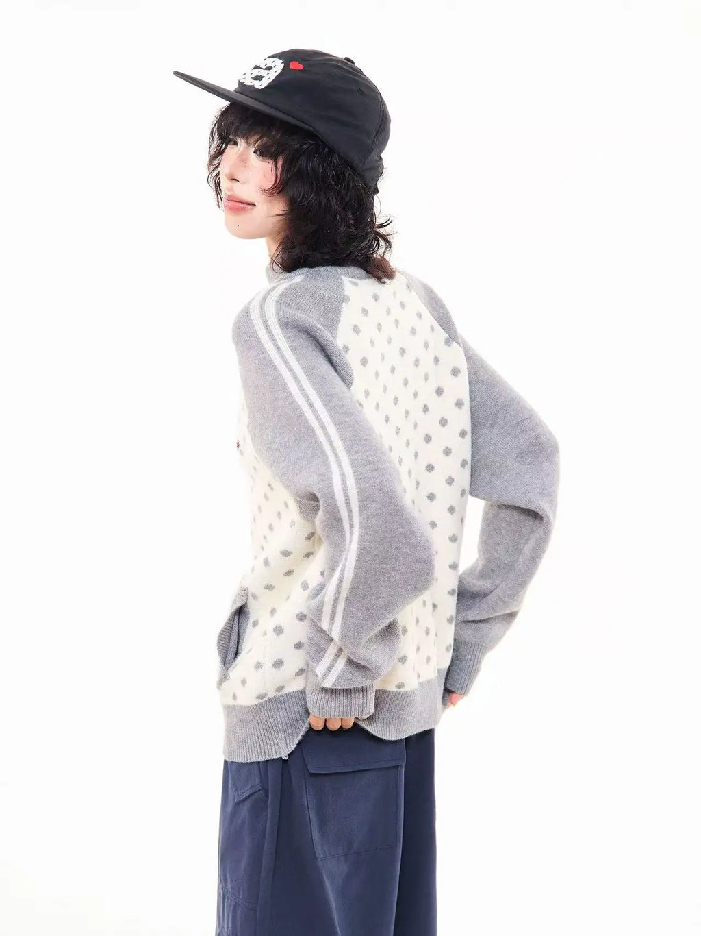 Polka Dot Appliqué Raglan Cardigan   OL2038