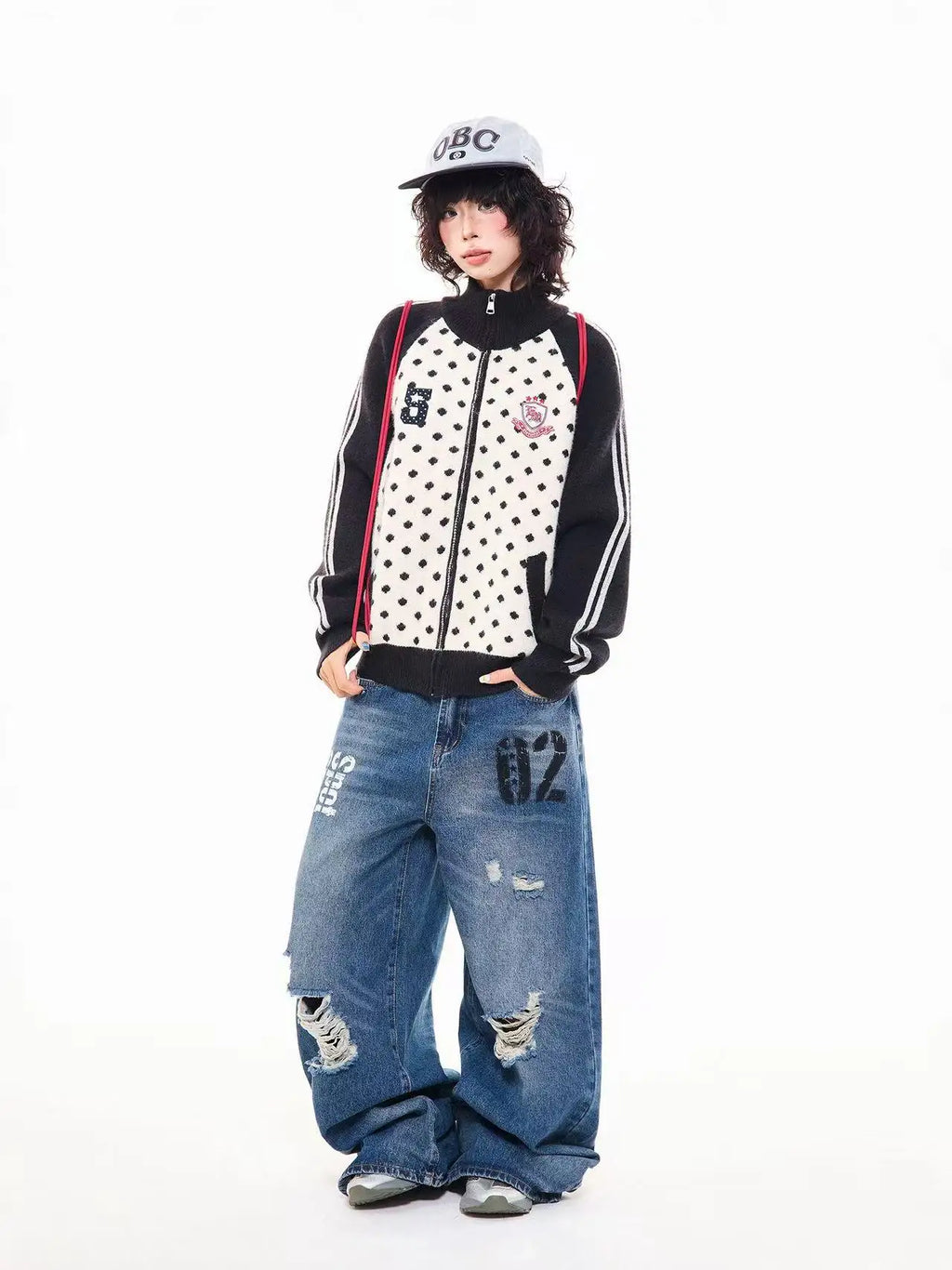 Polka Dot Appliqué Raglan Cardigan   OL2038